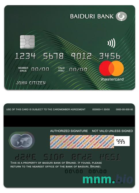 Brunei Baiduri Bank Standard Credit Mastercard przykład w formacie PSD